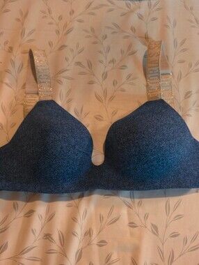 Victoria Secret Blue Seamless T-Shirt Bra with Decorative Straps